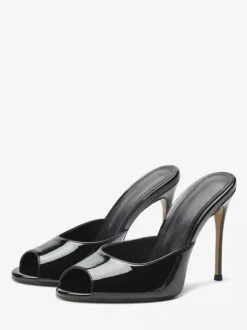 High Heel Mules Peep Toe Black Stiletto Heel Backless Sandals