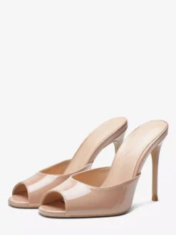 High Heel Mules Peep Toe Black Stiletto Heel Backless Sandals