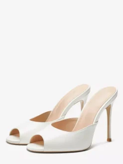 High Heel Mules Peep Toe Black Stiletto Heel Backless Sandals