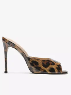 High Heel Mules Peep Toe Black Stiletto Heel Backless Sandals