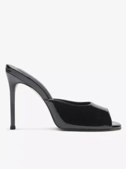 High Heel Mules Peep Toe Black Stiletto Heel Backless Sandals