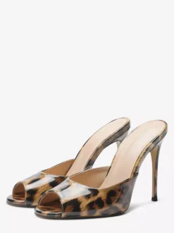 High Heel Mules Peep Toe Black Stiletto Heel Backless Sandals