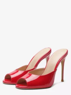 High Heel Mules Peep Toe Black Stiletto Heel Backless Sandals