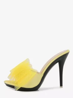 High Heel Mules White Open Toe Bow Backless Pumps For Women