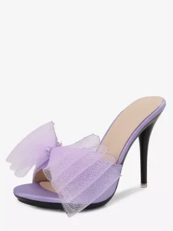 High Heel Mules White Open Toe Bow Backless Pumps For Women