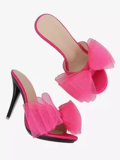 High Heel Mules White Open Toe Bow Backless Pumps For Women