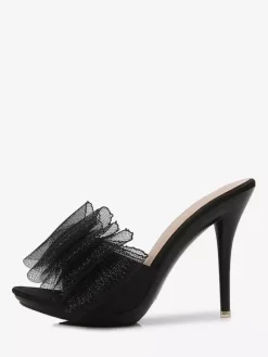 High Heel Mules White Open Toe Bow Backless Pumps For Women