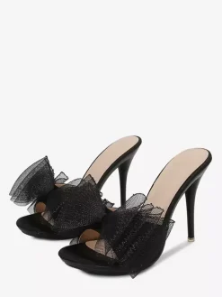 High Heel Mules White Open Toe Bow Backless Pumps For Women