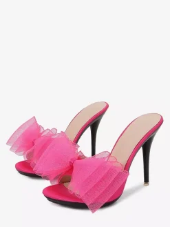 High Heel Mules White Open Toe Bow Backless Pumps For Women