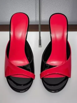 High Heel Mules Women's Patchwork Open Toe Stiletto Heel Bakcless Sandals