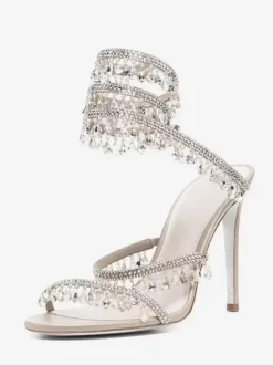 High Heel Prom Sandals Women Open Toe Rhinestones Lace Up Party Shoes