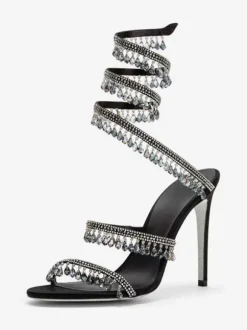 High Heel Prom Sandals Women Open Toe Rhinestones Lace Up Party Shoes