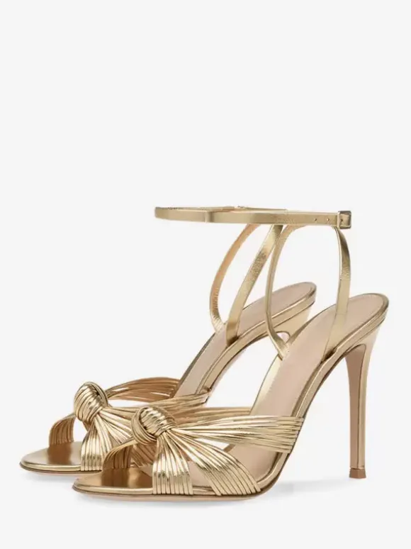 High Heel Sandals Gold Metallic Knotted Designed Prom Shoes Women Party Shoes