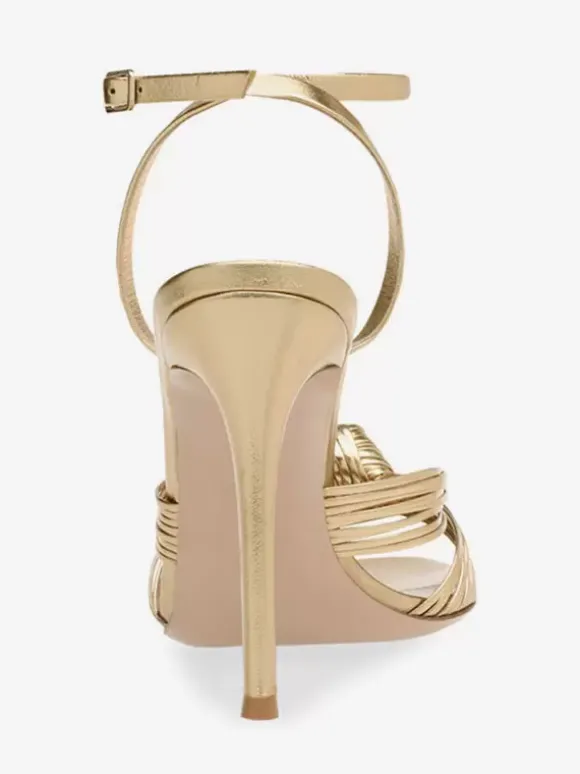 High Heel Sandals Gold Metallic Knotted Designed Prom Shoes Women Party Shoes