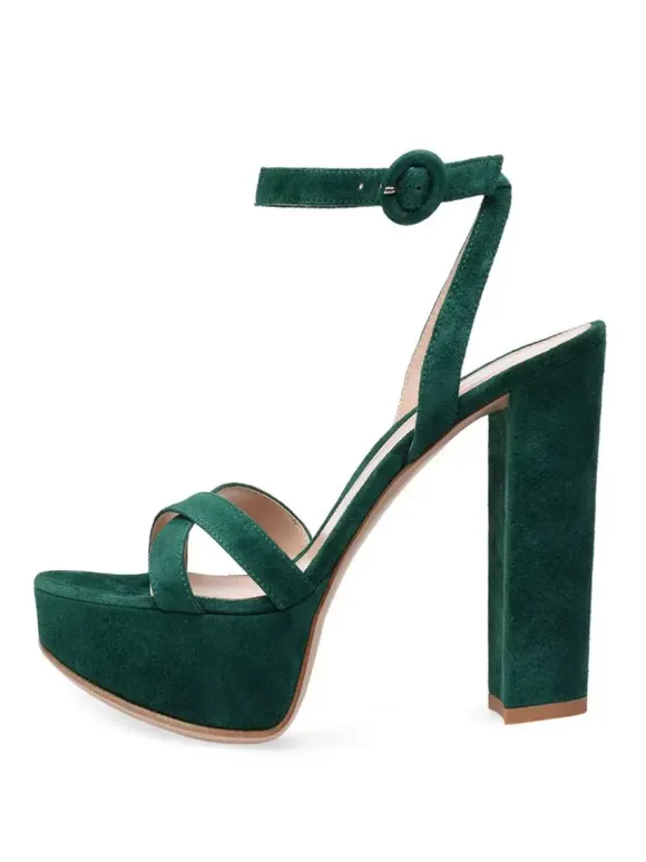 High Heel Sandals Green Micro Suede Upper Round Toe Prom shoes Women Party Shoes