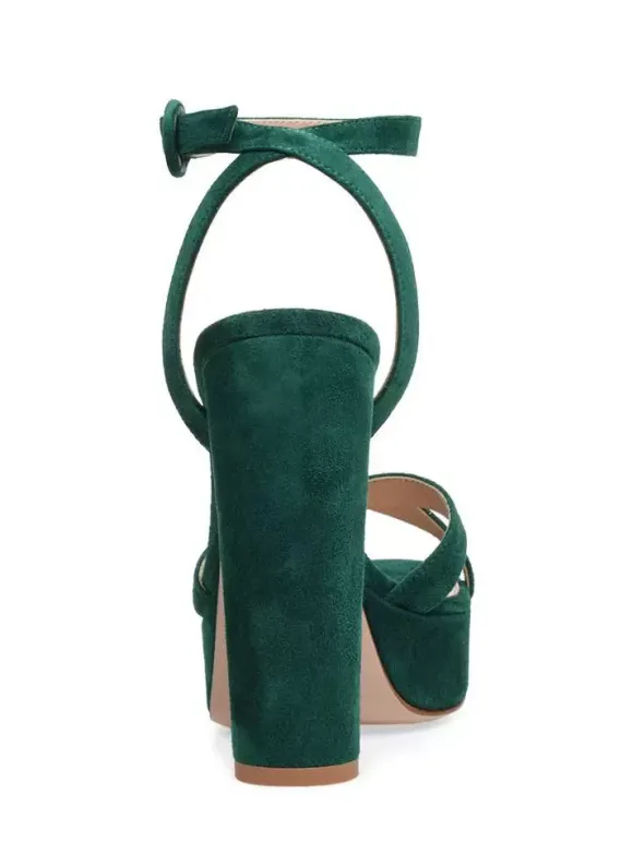 High Heel Sandals Green Micro Suede Upper Round Toe Prom shoes Women Party Shoes