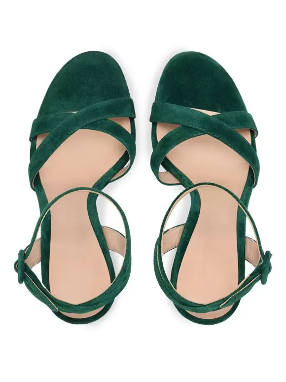 High Heel Sandals Green Micro Suede Upper Round Toe Prom shoes Women Party Shoes