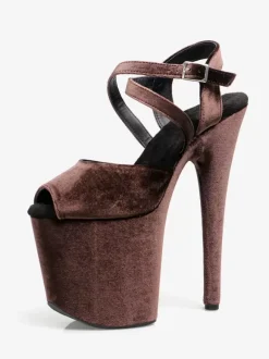 High Heel Sexy Sandals Deep Brown Micro Suede Upper Peep Toe 3.9