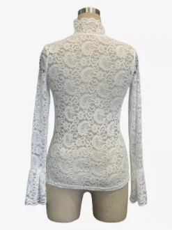 High Neck Bell Sleeve Slim Fit Paisley Lace Top For Women 2026