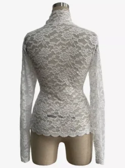 High Neck Floral Lace Long Sleeve Sheer Slim Fit Top For Women 2026