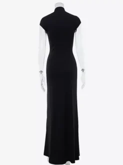 High Slit Mock Neck Slim Fit Maxi Gown Dress For Women 2026