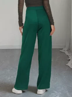 High Waist Double Row Button Decor Wide Leg Suit Pants Draped Formal Trousers