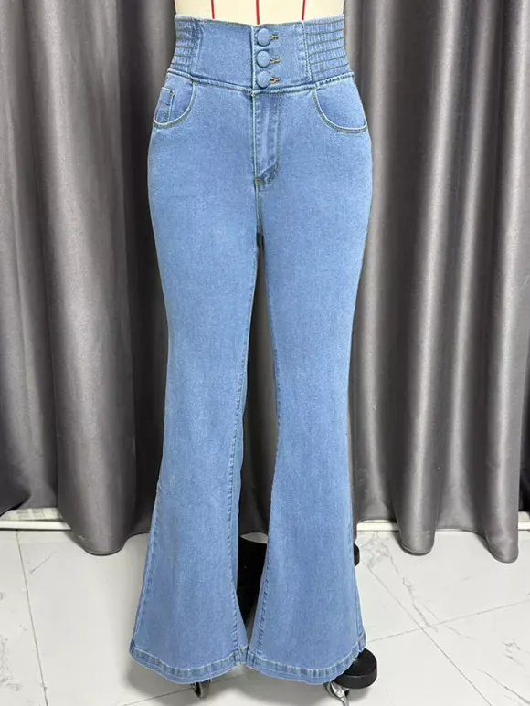 High Waisted Smocked Flare Jeans For Women - Elastic Cotton Slim Fit Washed Denim Pants - Spring Date Night Outfits 2026