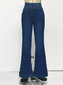 High Waisted Smocked Flare Jeans For Women - Elastic Cotton Slim Fit Washed Denim Pants - Spring Date Night Outfits 2026