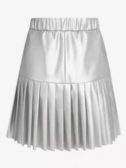 High Waist Faux Leather Accordion Pleat Flared Mini Skirt For Women 2026