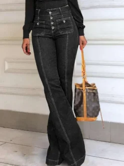 High Waist Jeans Buttons Flared Leg Charming Bottoms