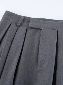 High Waist Pleated Drape Wide Leg Gray Suit Pants