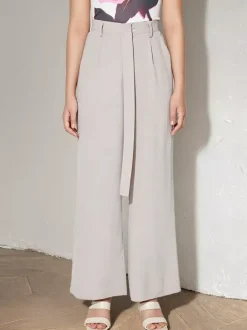High Waist Tie Belt Wide Leg Palazzo Pants Pleated Loose Casual Trousers