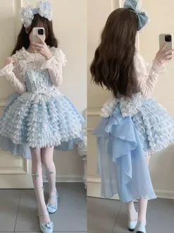 Hime Sweet Lolita Dress Polyester Sleeveless Tiered Sweet Jumper Apricot Lolita Dress