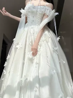 Hime Wedding Sweet Lolita Sleeveless Pearls White Lolita Dress Daily Casual Dress