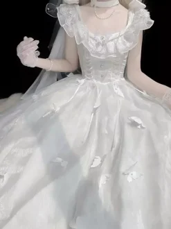 Hime Wedding Sweet Lolita Sleeveless Pearls White Lolita Dress Daily Casual Dress