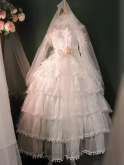 Hime Wedding Sweet Lolita Dress Sleeveless Headwear White Lolita Dress Color Block Dress