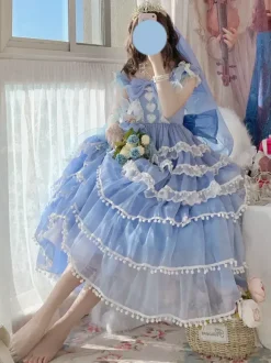 Hime Wedding Sweet Lolita Dress Sleeveless Headwear White Lolita Dress Color Block Dress