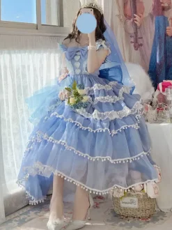 Hime Wedding Sweet Lolita Dress Sleeveless Headwear White Lolita Dress Color Block Dress