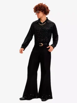 Hippie Costume Black Vintage Set Elegant Long Sleeves Retro Costumes For Man