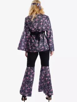 Hippie Costume Women's Holiday Long Trumpet Sleeves Retro Floral Dress
