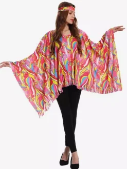 Hippie Costume Women's Mardi Gras Sleeveless Retro Cloak with Headwear