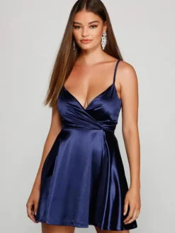 Homecoming Dress 2026 Short A-Line V-Neck Satin Party Dress Free Customization