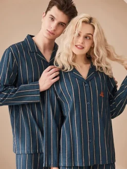Home Wear 2-Piece Turndown Collar Long Sleeves Plaid Cotton Women WInter Warm Loungewear