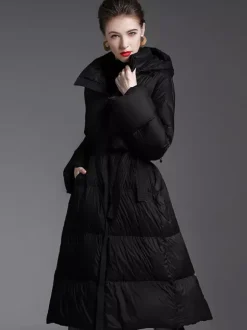 Hooded Down Coat Purple Long Puffer Winter Outerwear For Women