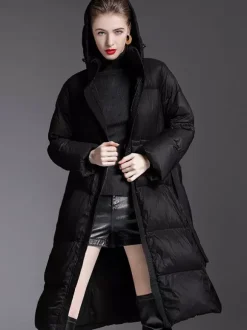 Hooded Down Coat Purple Long Puffer Winter Outerwear For Women