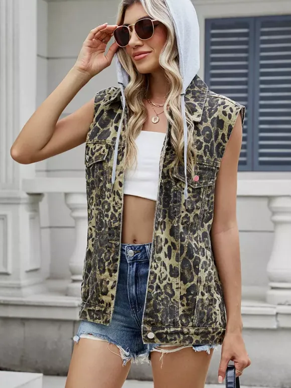 Hooded Denim Vest For Women - Oversized Longline Distressed Sleeveless Jean Jacket Coat - Spring Summer Streetwear 2026