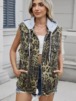 Hooded Denim Vest For Women - Oversized Longline Distressed Sleeveless Jean Jacket Coat - Spring Summer Streetwear 2026