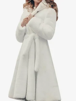 Hooded Faux Fur Coat Belted Winter Eco-friendly Fur Coat For Women 2026