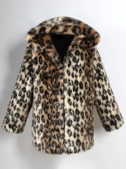 Hooded Men's Faux Fur Coat Dark Brown Long-Sleeved Jacket with Turn-Down Collar