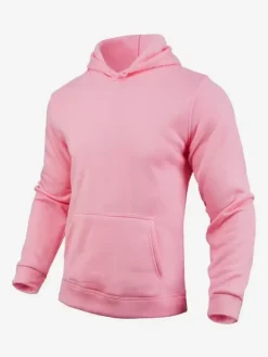 Hoodies For Men Fleece Solid Color Hooded Pullovers Casual Long Sleeves Top